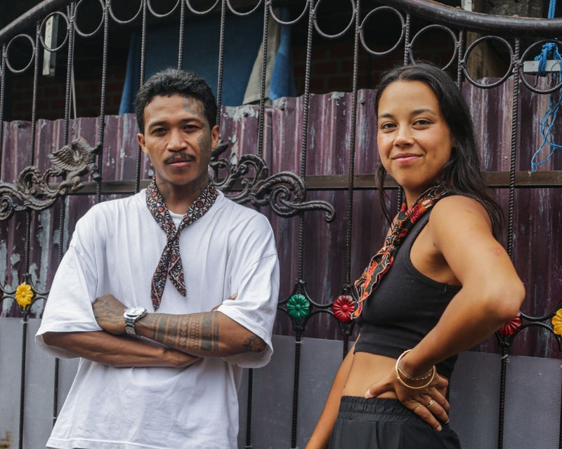 Batik bandana featuring hand-dyed Indonesian batik patterns