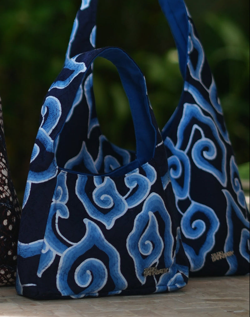 Two black and blue Batik bags mega mendung
