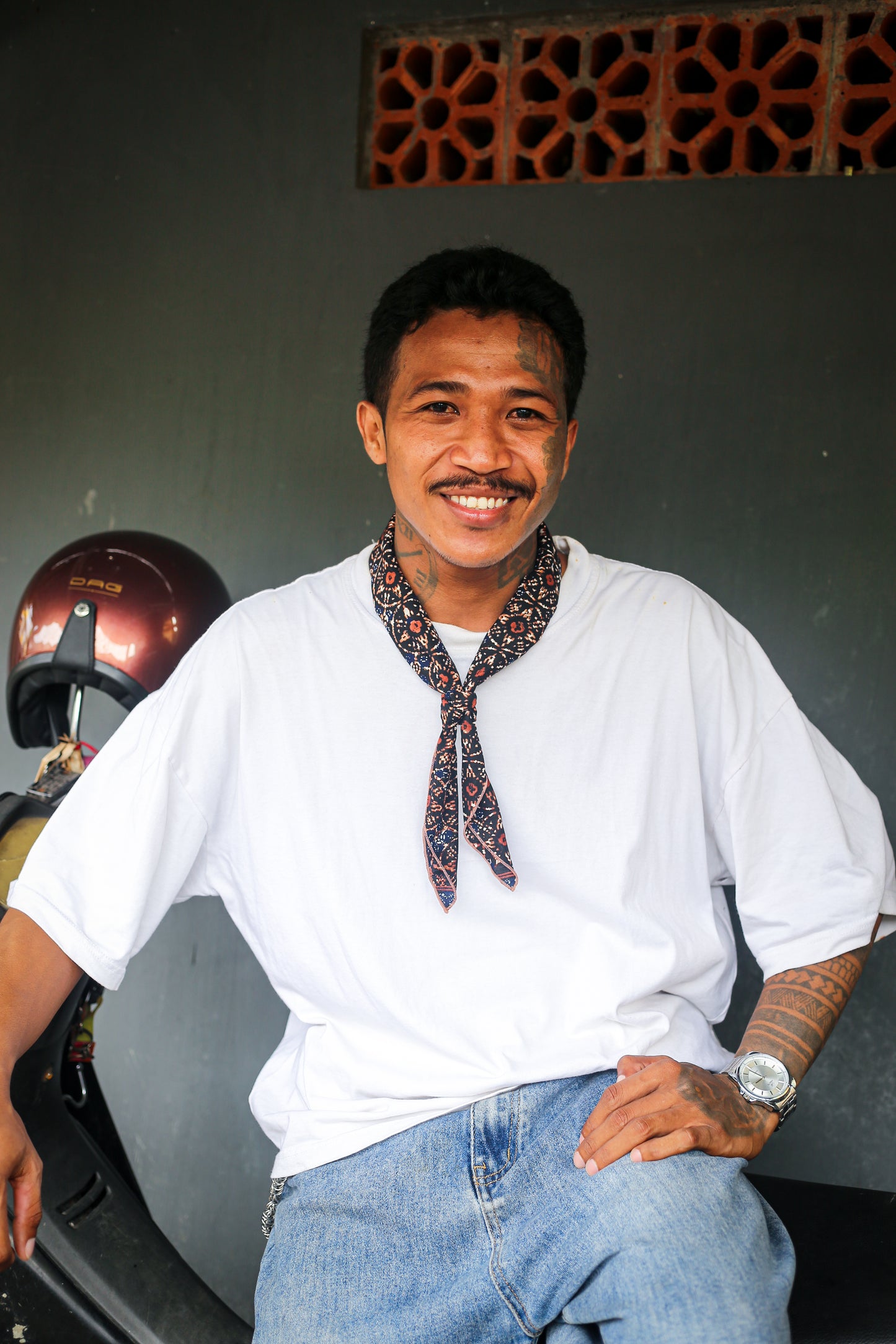 Batik Bandana Scarf - Cotton brown/blue