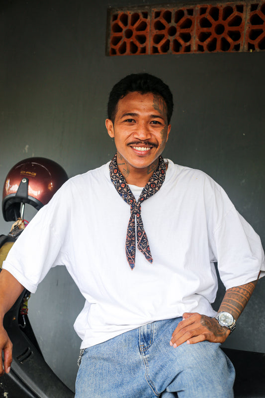 Batik Bandana Scarf - Cotton brown/blue