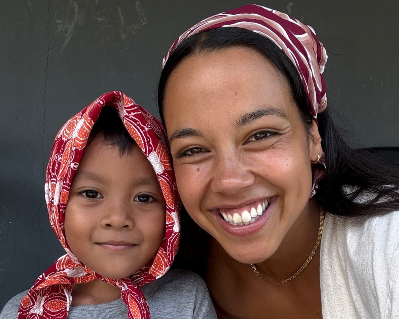Detail of a handmade batik bandana showing wax-resist dyeing patterns