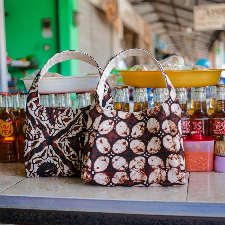 Mini Batik Bag – Ceplok Motif – Dark Brown and White