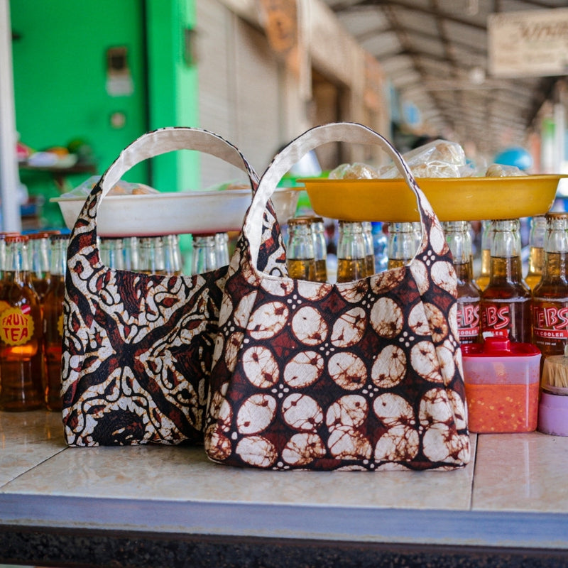 Mini Batik Bag – Ceplok Motif – Dark Brown and White