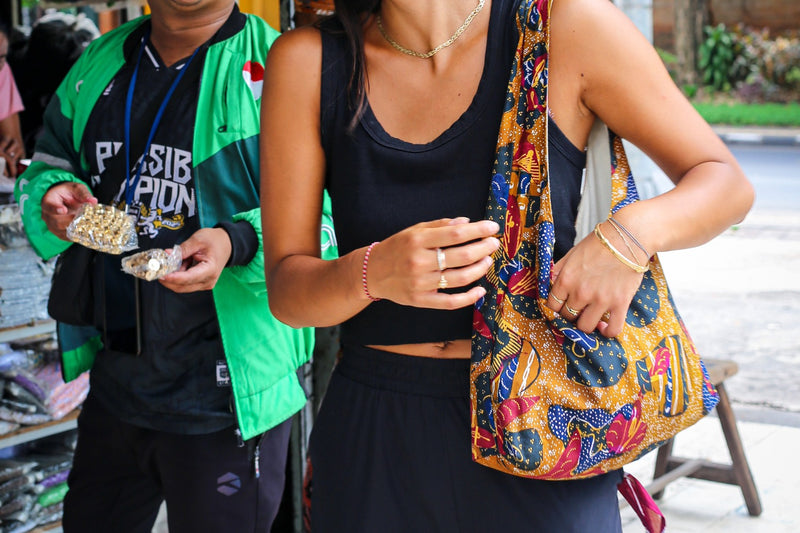 Close-up of traditional batik fabric used for handmade batik bags